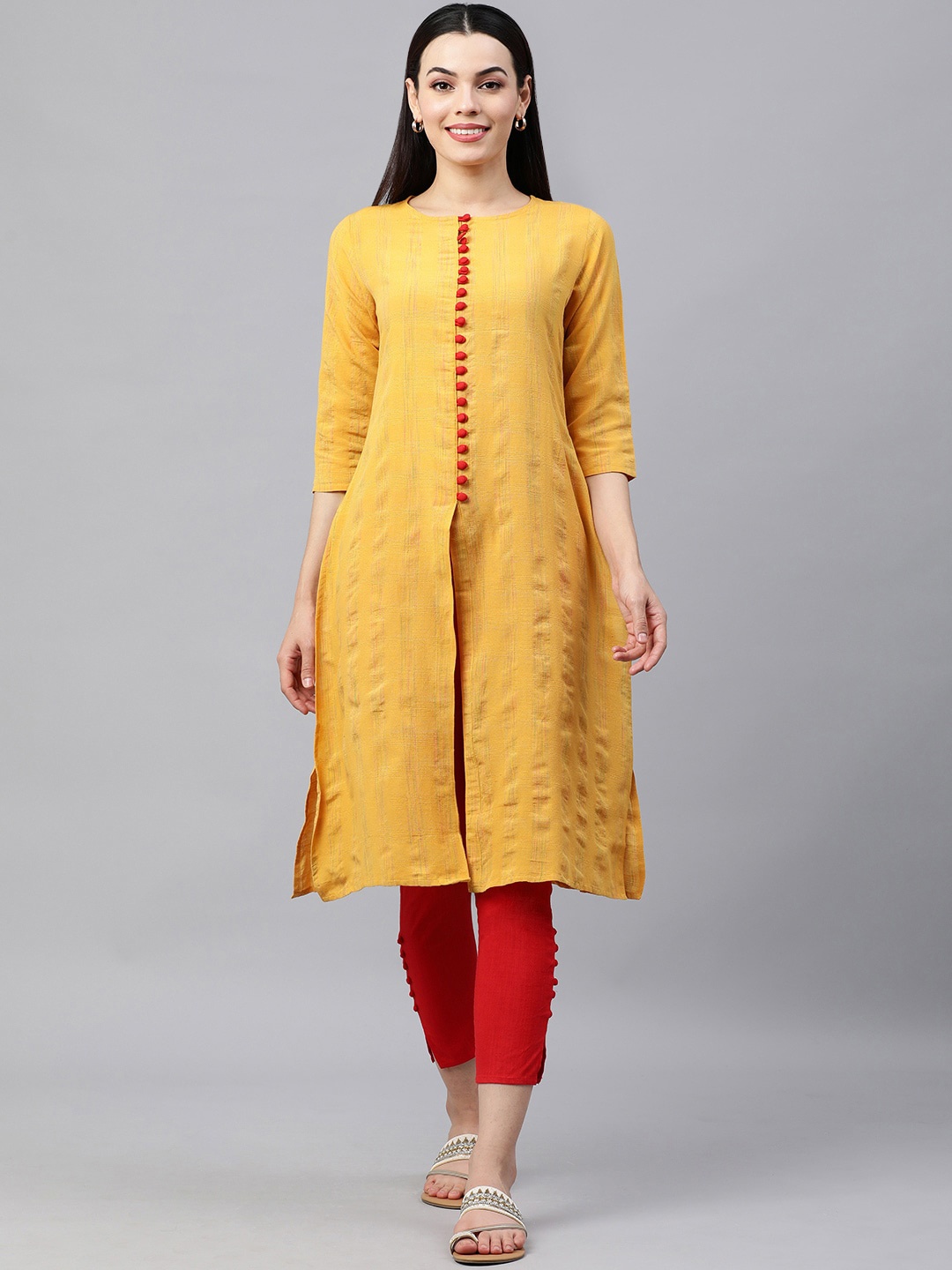 

MAAND Women Printed Cotton Kurta, Yellow