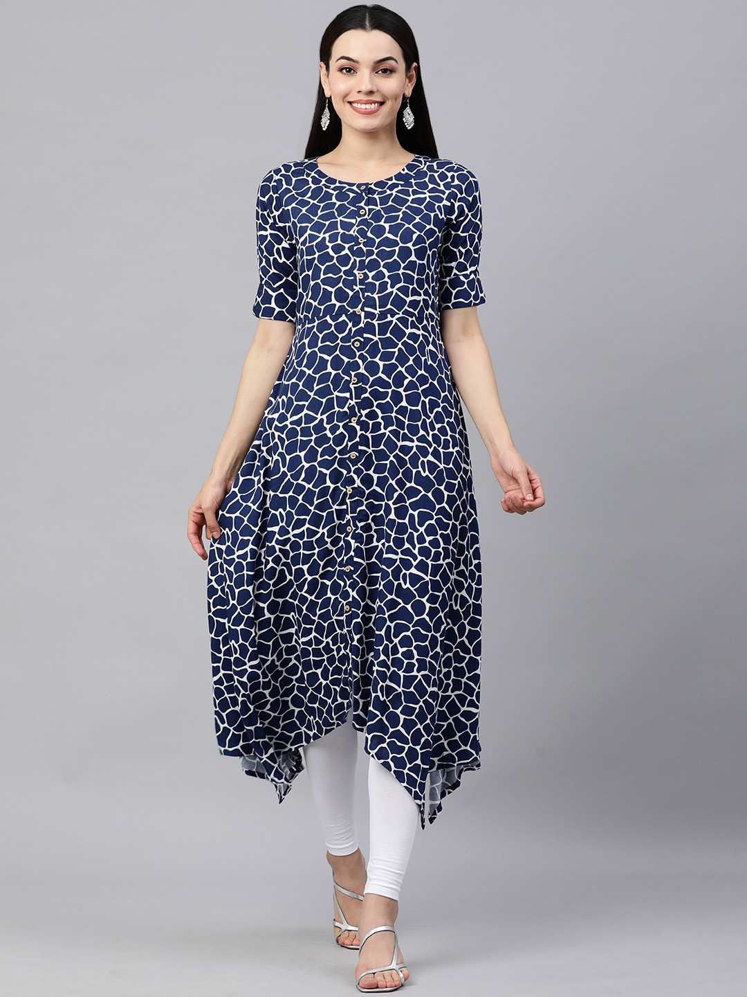 

MAAND Yoke Design Thread Work A-Line Cotton Kurta, Blue