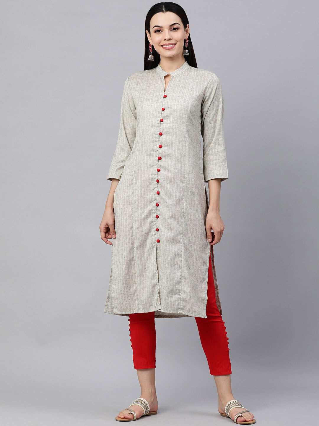 

MAAND Women Grey Printed Cotton Kurta