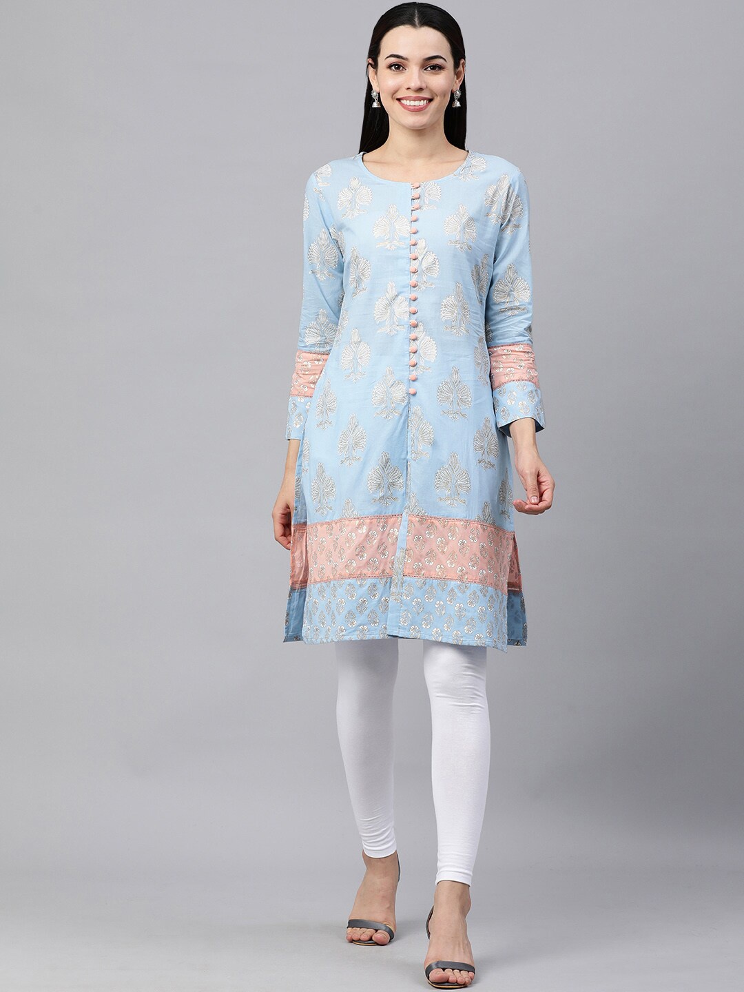 

MAAND Women Ethnic Motifs Printed Cotton Kurta, Blue