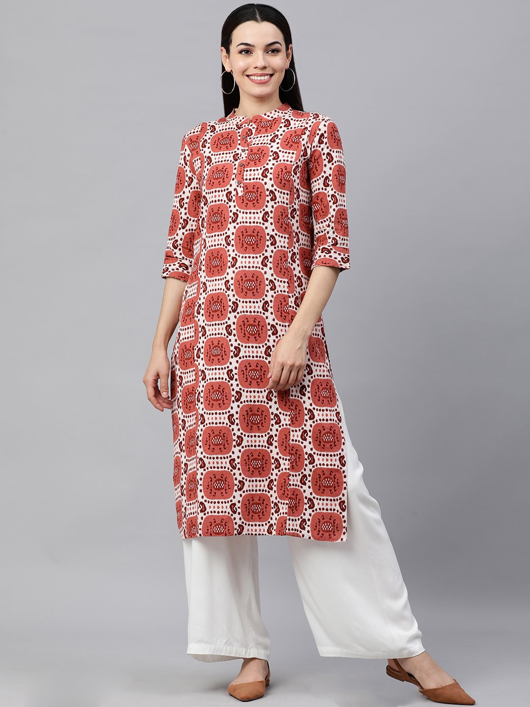 

MAAND Women White & Brown Printed Kurta