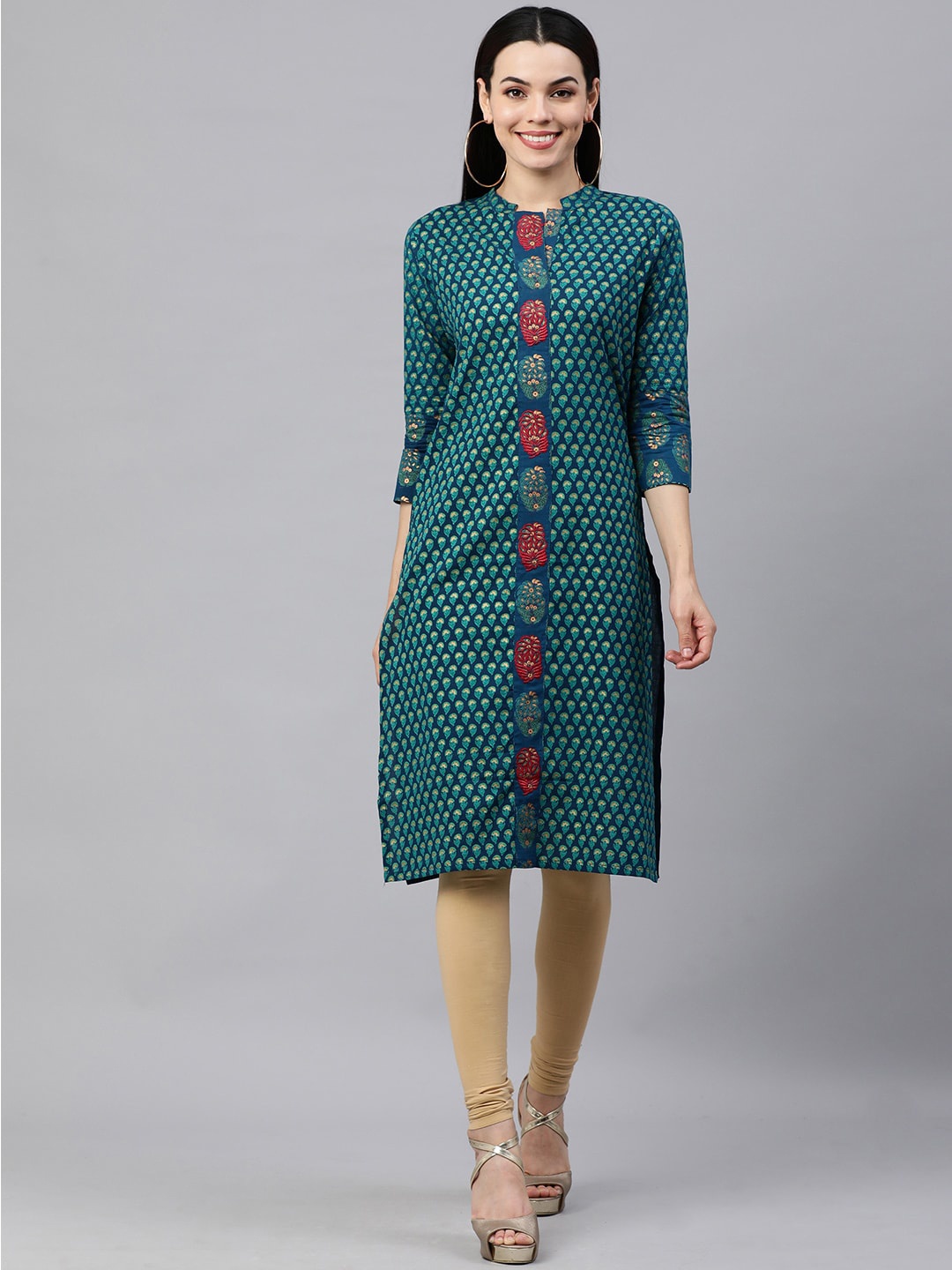 

MAAND Women Floral Printed Cotton Kurta, Green