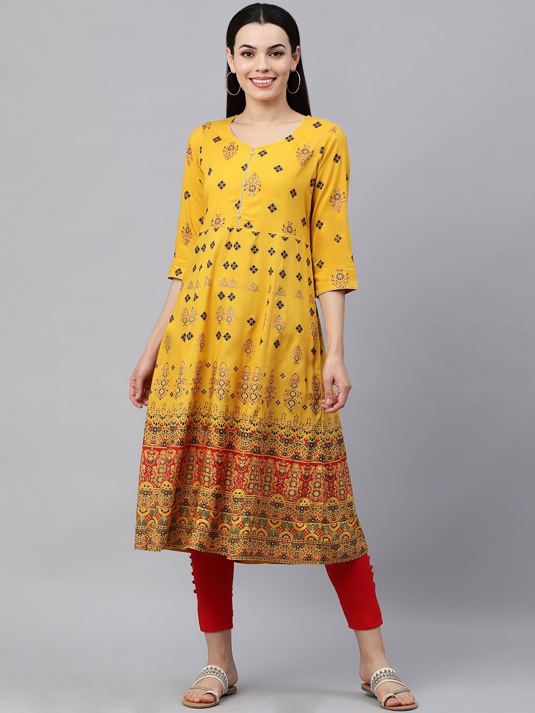 

MAAND Women Ethnic Motifs Printed Kurta, Yellow
