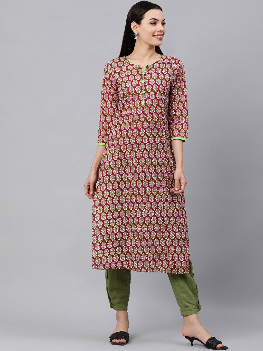 

MAAND Women Ethnic Motifs Printed Pure Cotton Kurta, Purple