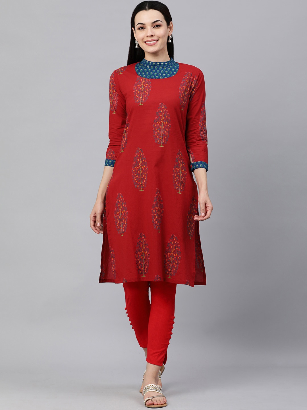 

MAAND Women Red Ethnic Motifs Printed Pure Cotton Kurta