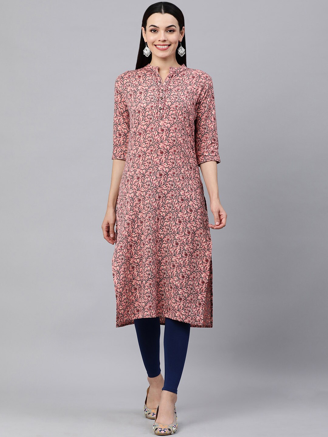

MAAND Women Ethnic Motifs Printed Pure Cotton Kurta, Peach