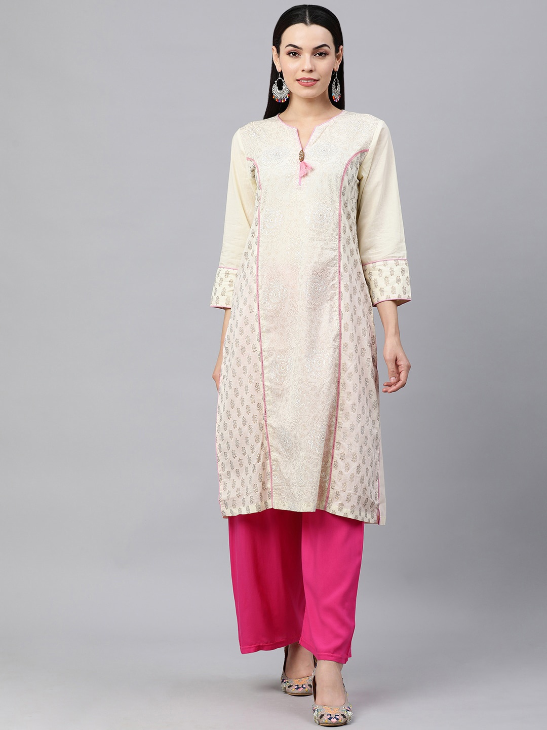 

MAAND Women Ethnic Motifs Printed Pure Cotton Kurta, Off white