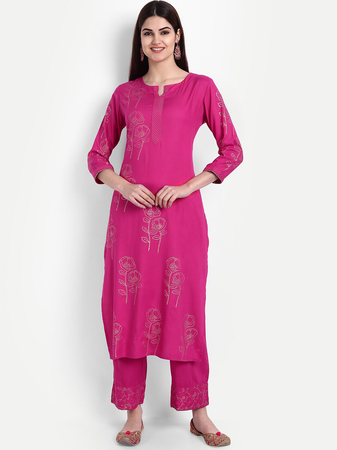 

fabGLOBAL Women Floral Printed Kurta with Palazzos, Pink