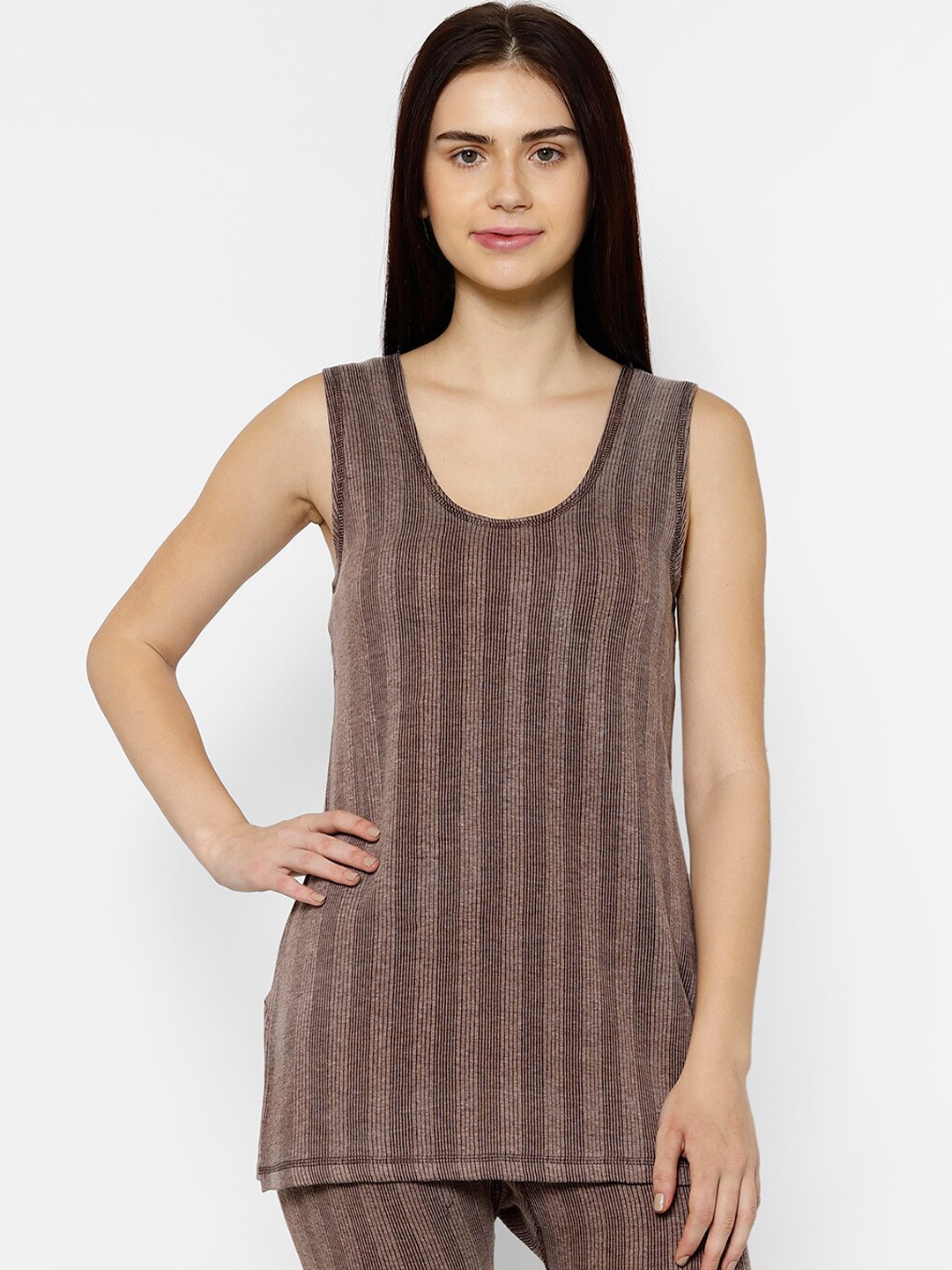 

VIMAL JONNEY Women Striped Cotton Thermal Top, Brown