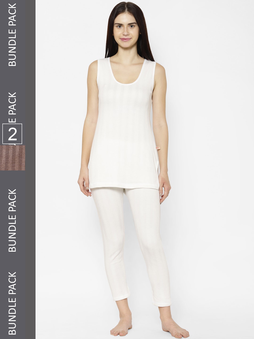 

VIMAL JONNEY Women Pack Of 2 Striped Cotton Thermal Set, White