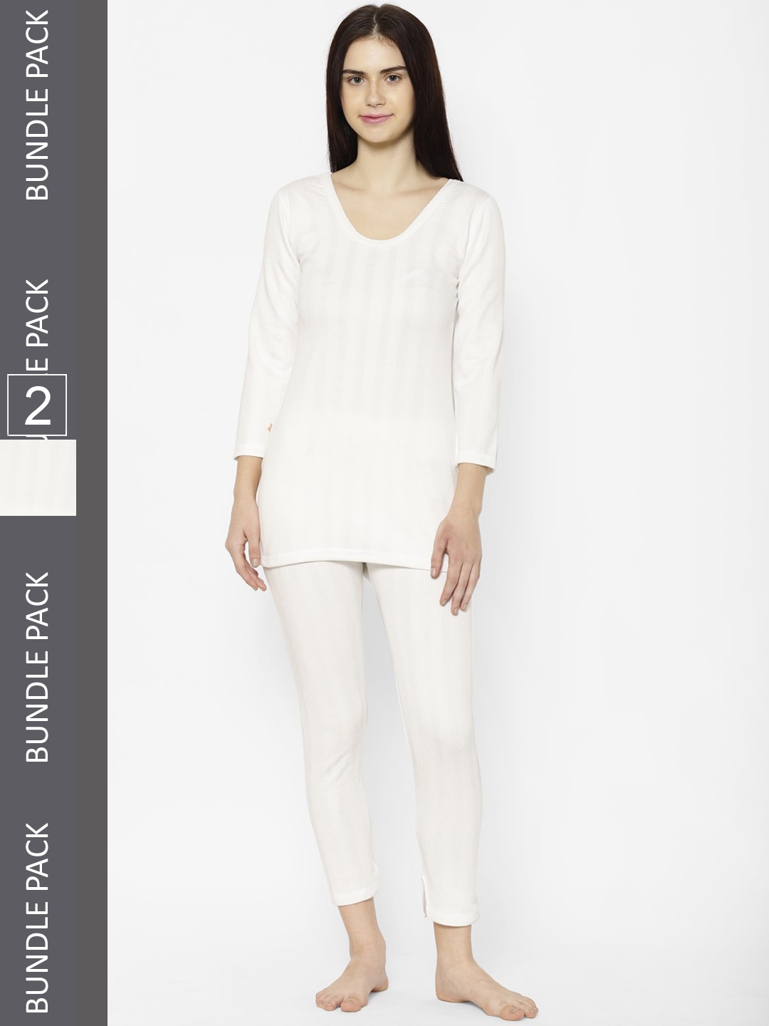 

VIMAL JONNEY Women Pack of 2 Cotton Thermal Set, White