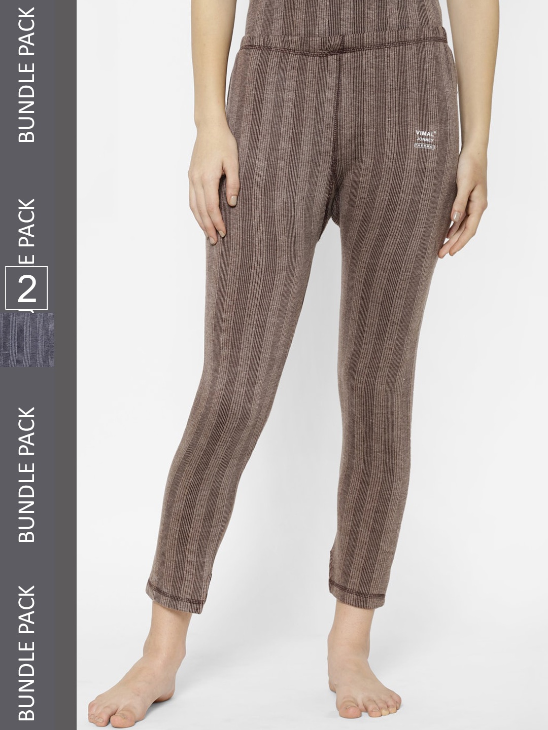 

VIMAL JONNEY Women Pack Of 2 Striped Cotton Thermal Bottoms, Blue