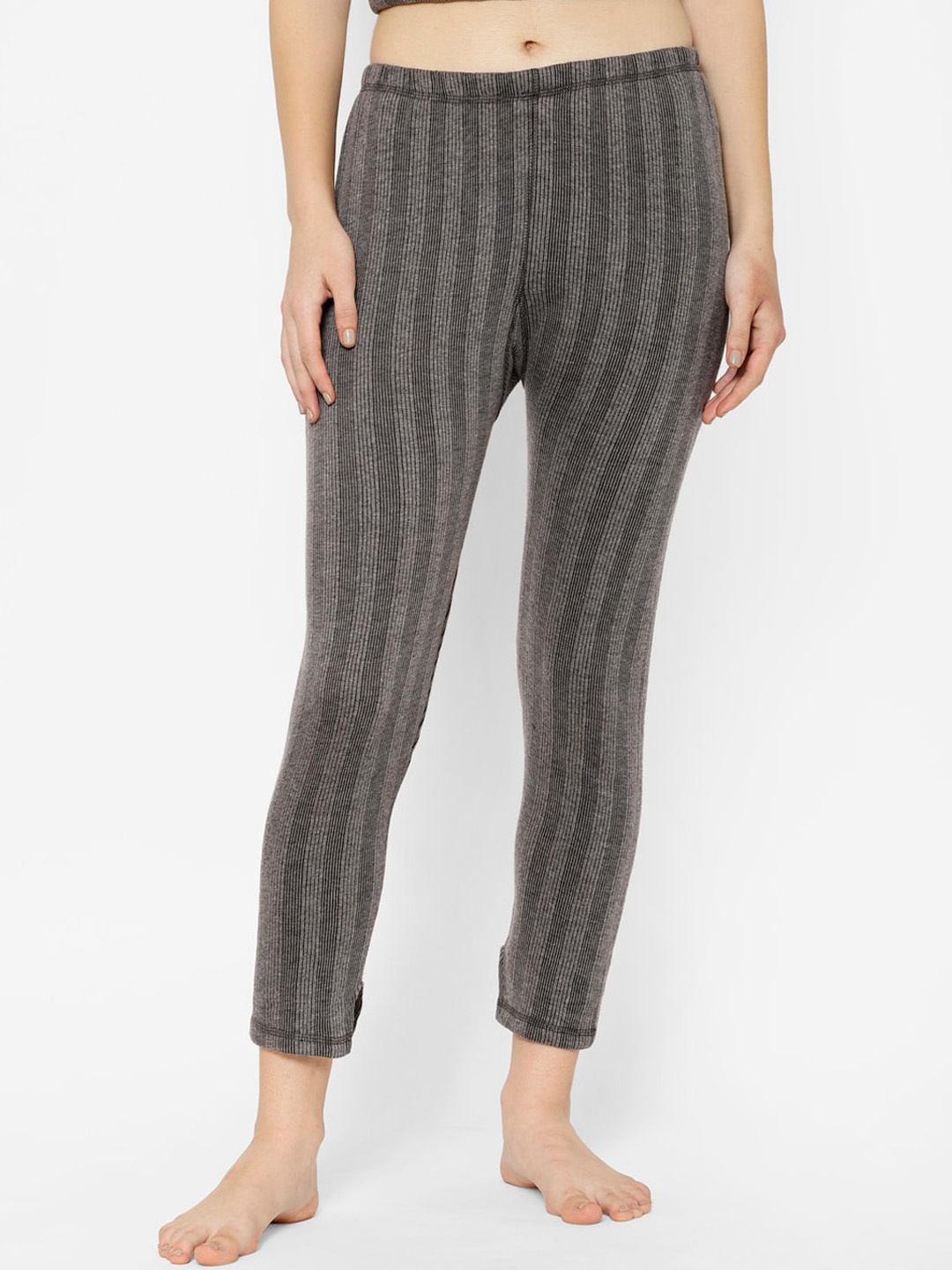 

VIMAL JONNEY Women Striped Cotton Thermal Bottoms, Charcoal