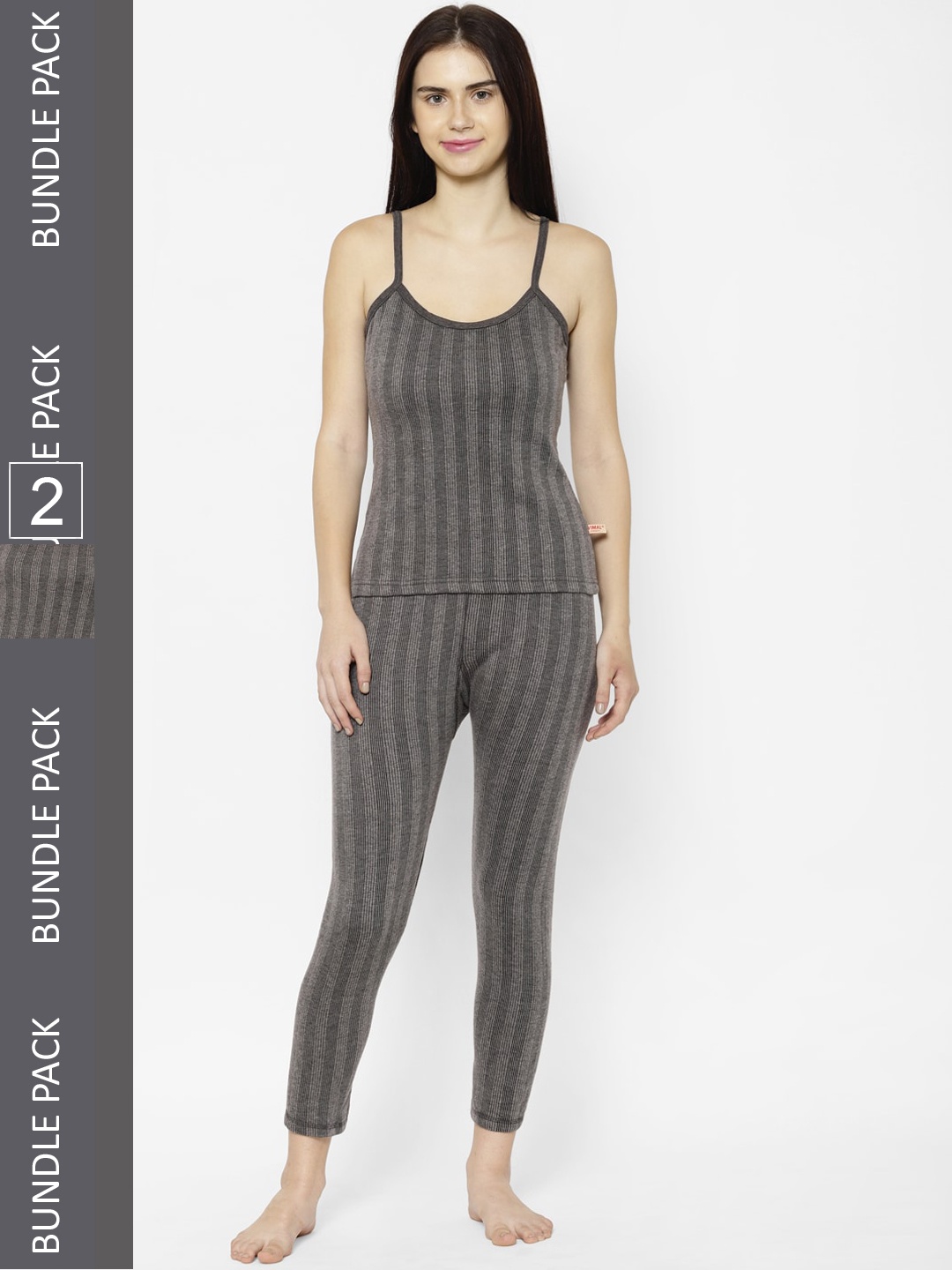 

VIMAL JONNEY Women Pack Of 2 Striped Thermal Top, Black