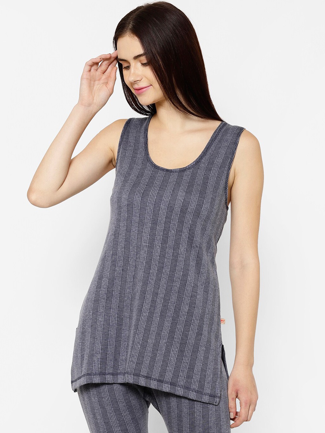 

VIMAL JONNEY Striped Cotton Thermal Tops, Grey