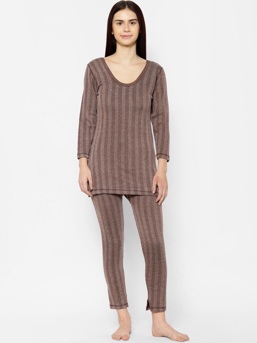 

VIMAL JONNEY Women Striped Cotton Thermal Set, Brown