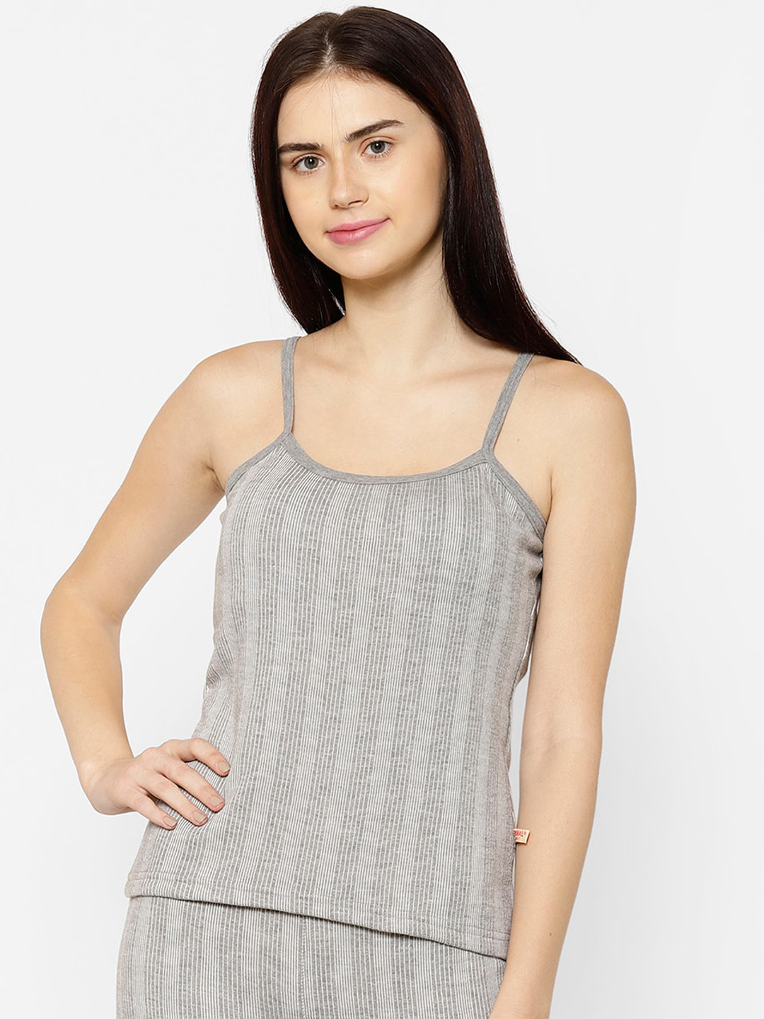 

VIMAL JONNEY Striped Cotton Thermal Top, Grey melange