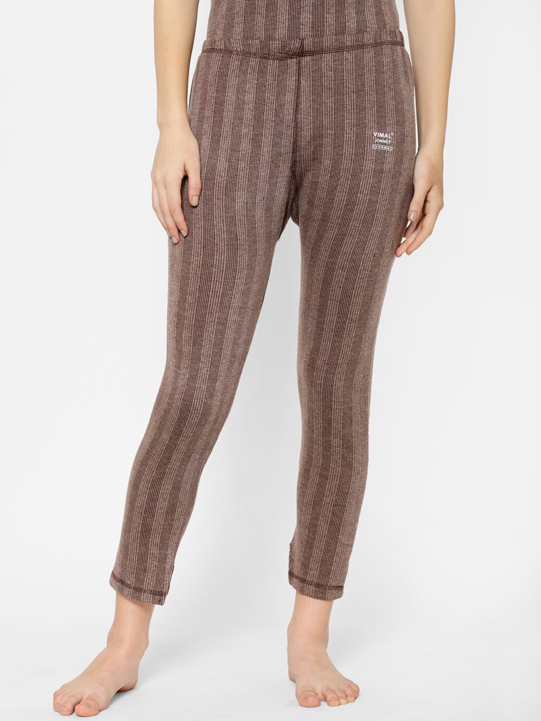 

VIMAL JONNEY Women Striped Cotton Thermal Bottoms, Coffee brown