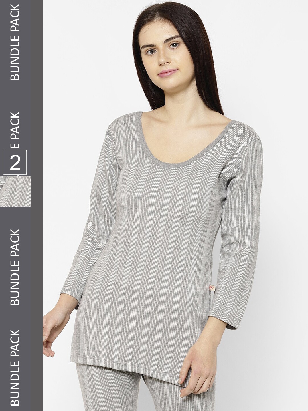

VIMAL JONNEY Striped Cotton Thermal Tops, Grey melange