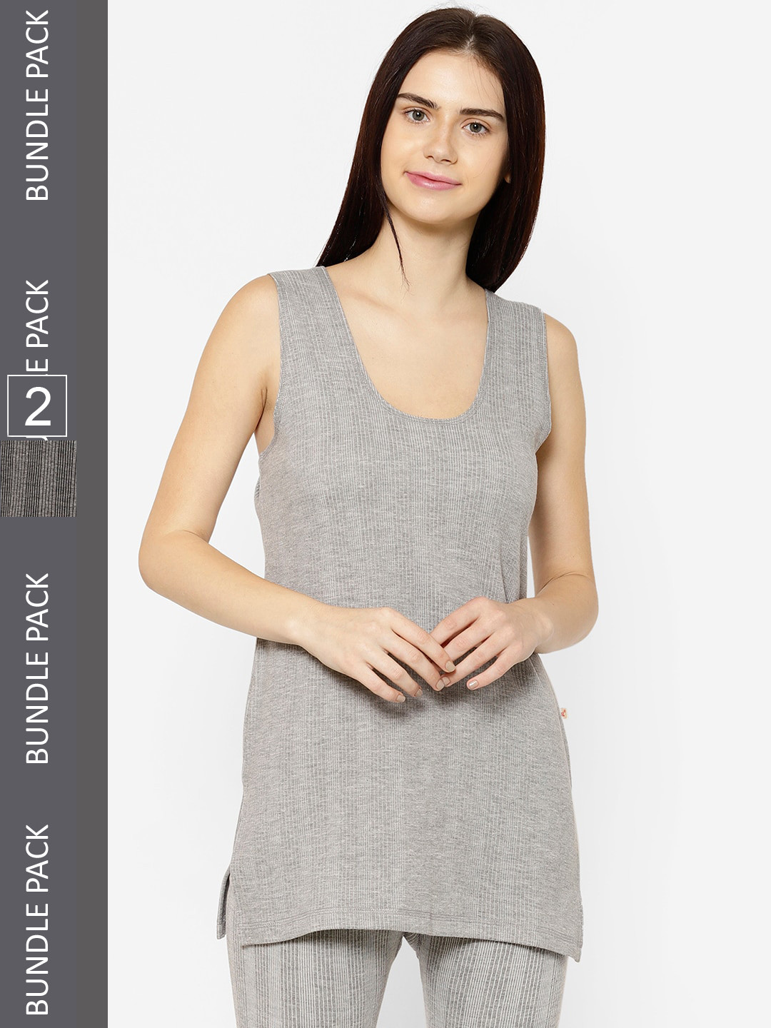

VIMAL JONNEY Pack Of 2 Cotton Thermal Tops, Grey