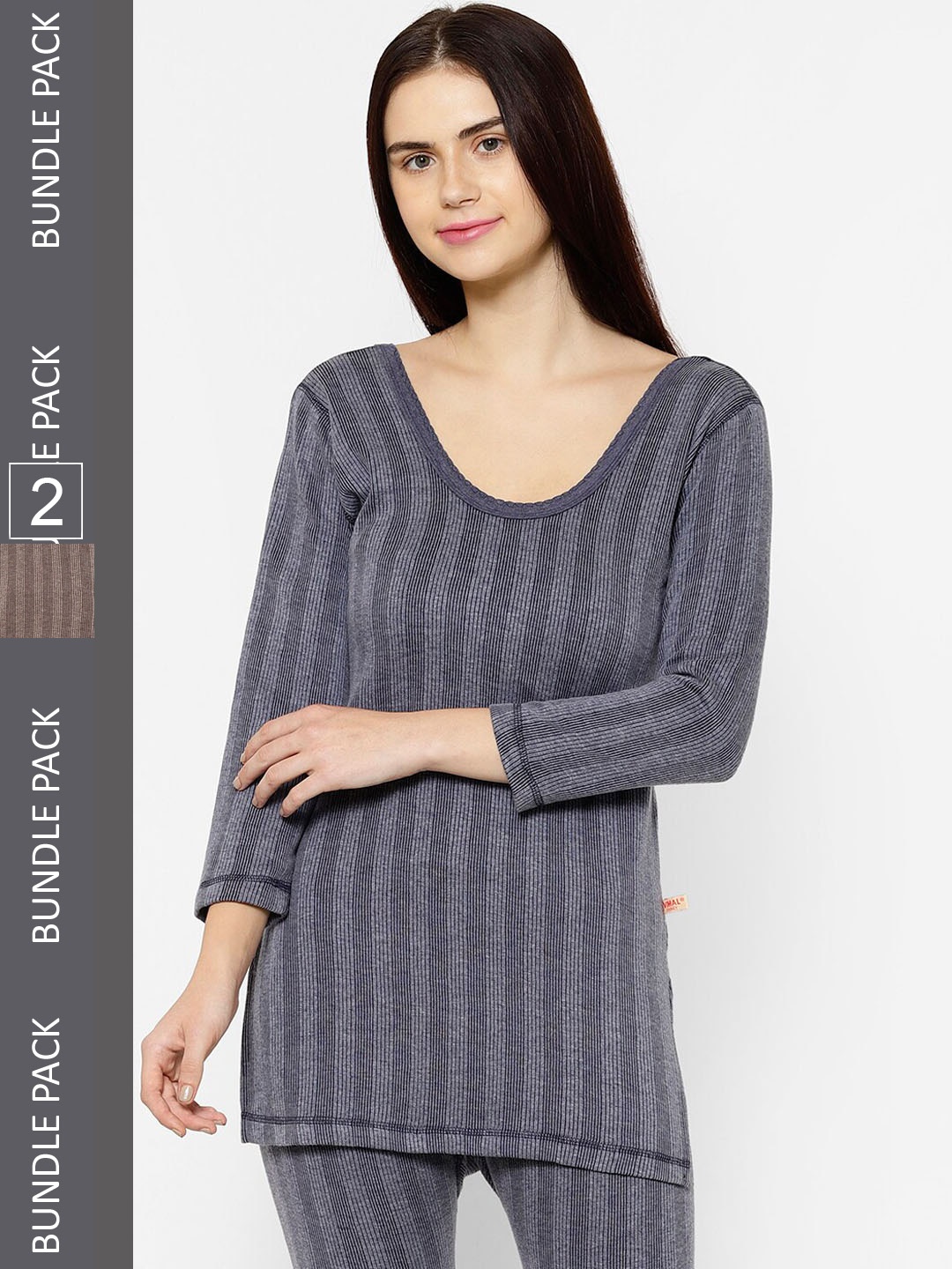 

VIMAL JONNEY Pack Of 2 Cotton Thermal Tops, Grey