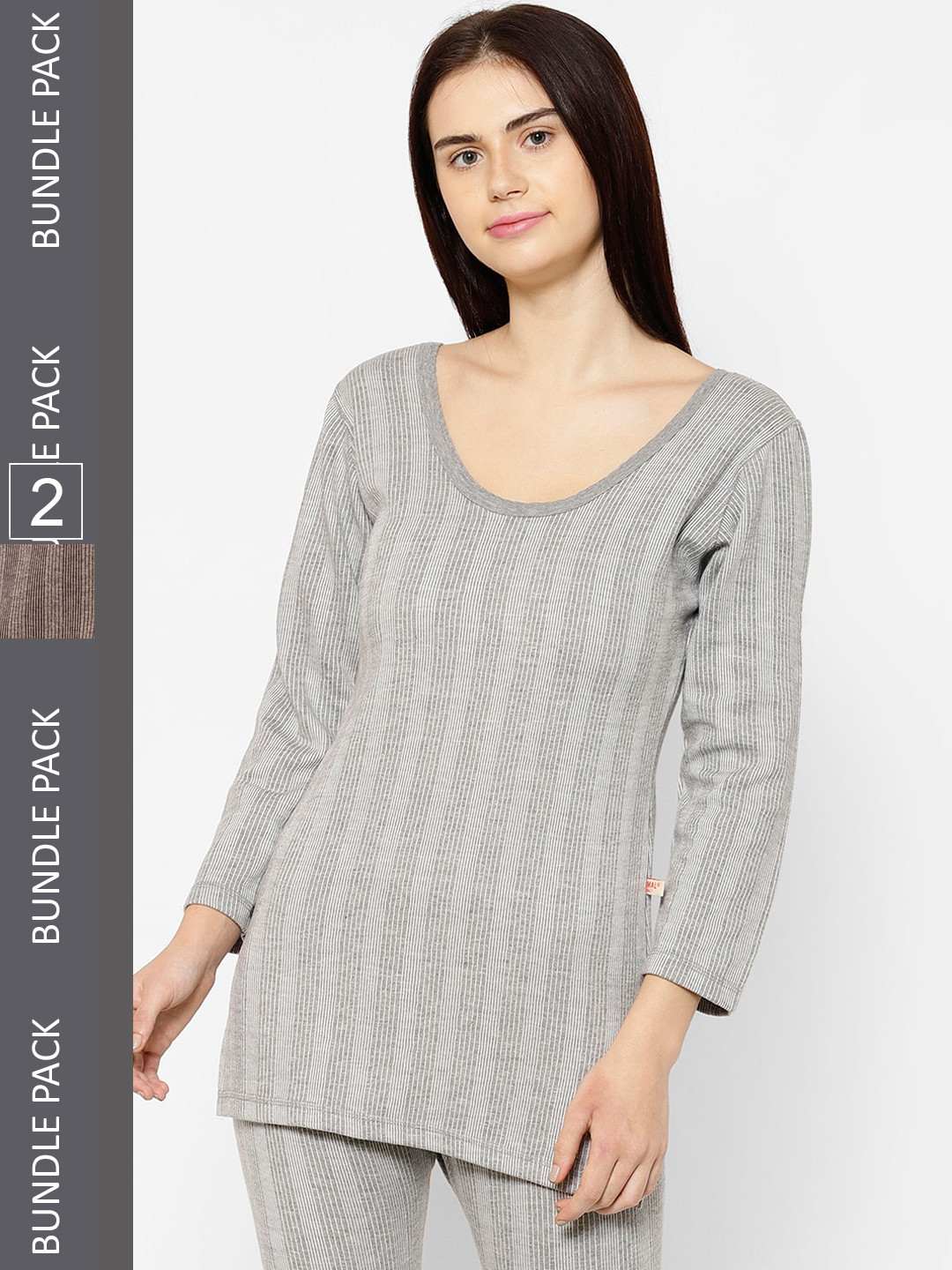 

VIMAL JONNEY Pack Of 2 Striped Thermal Tops, Grey