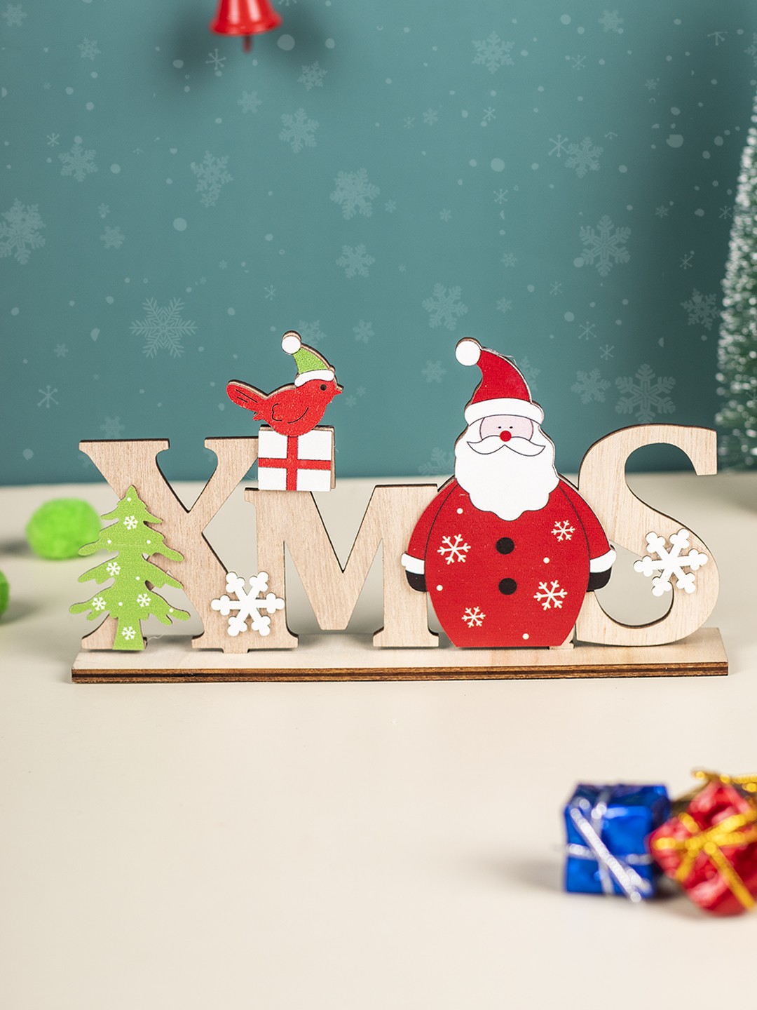 

MARKET99 Xmas Standing Plaque With Standing Santa Claus wooden Showpiece, Brown