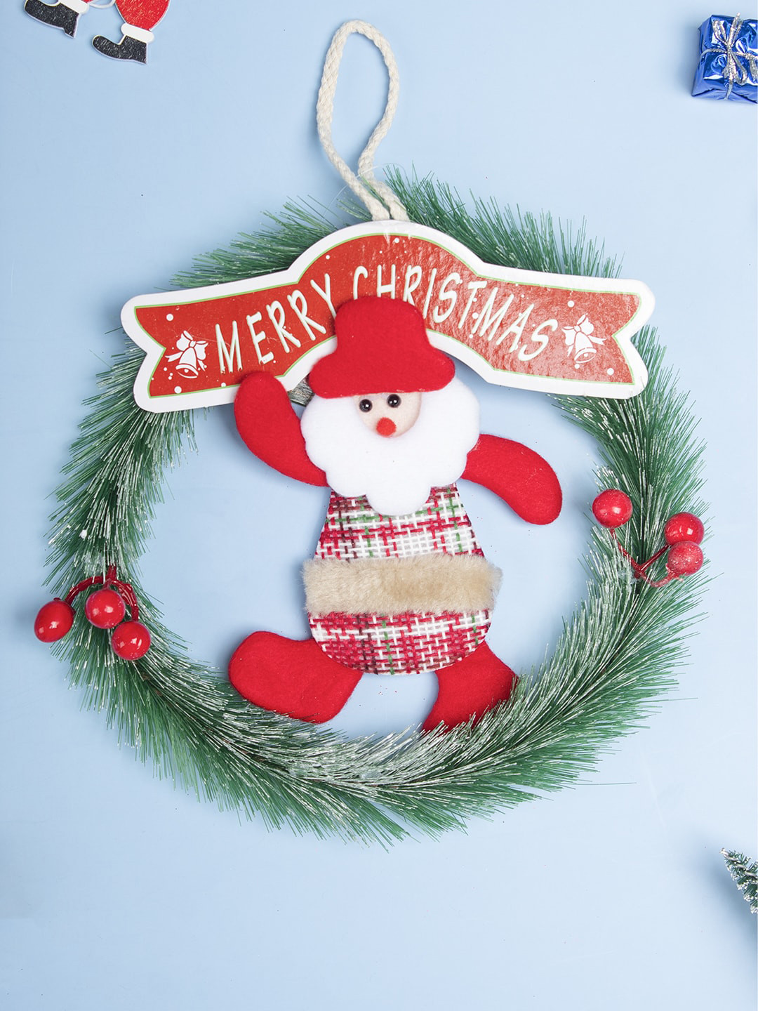 

MARKET99 Santa Design Christmas Santa Hanging Wreath Festive Decor, Red