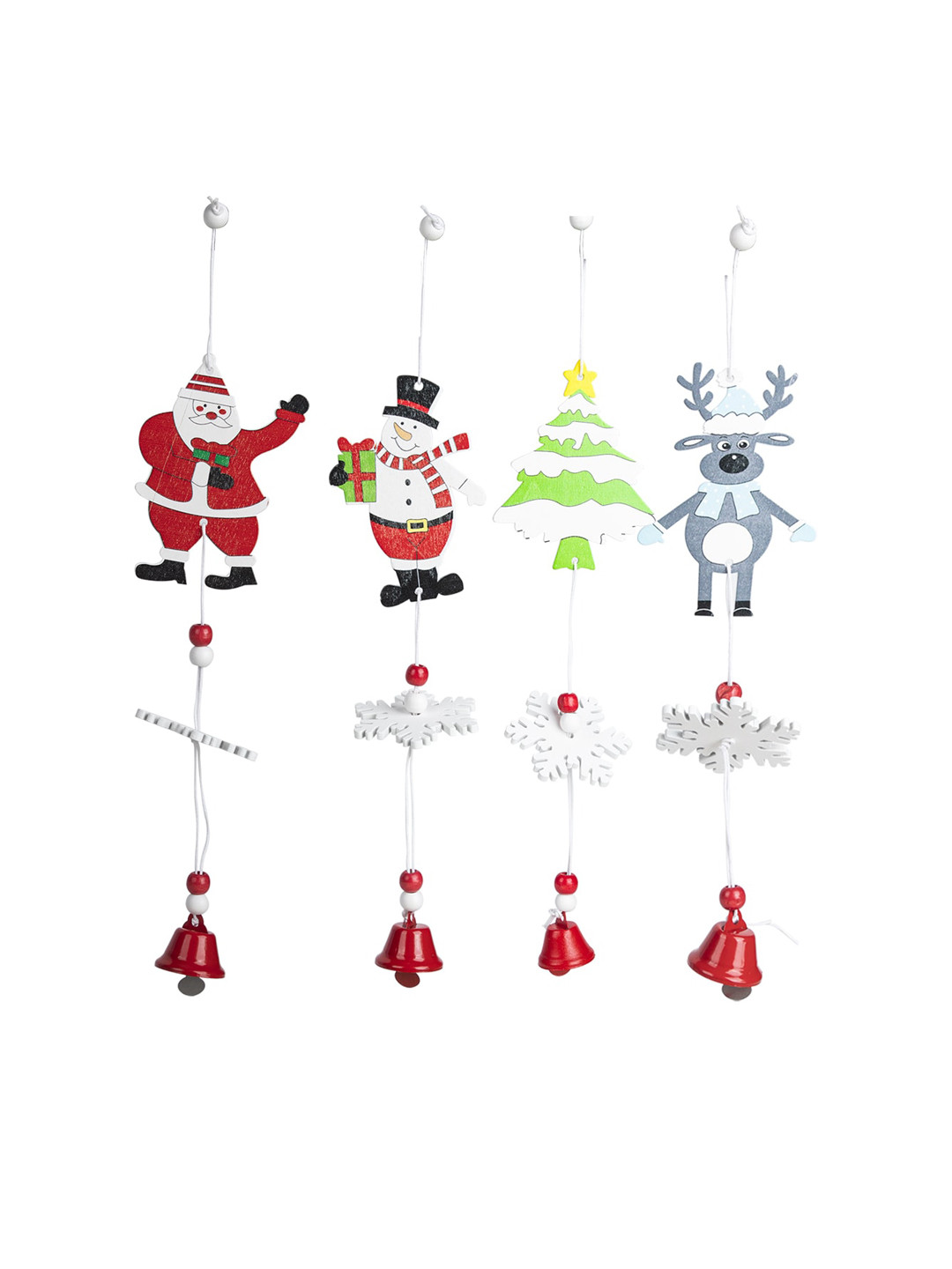 

MARKET99 Set Of 4 Christmas Hanging Ornaments With Bell, Red