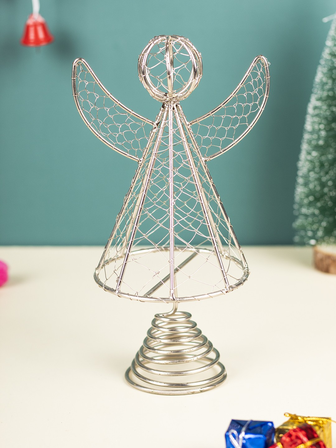 

MARKET99 Metal Christmas Angle Tree Topper Decoration Ornament, Silver