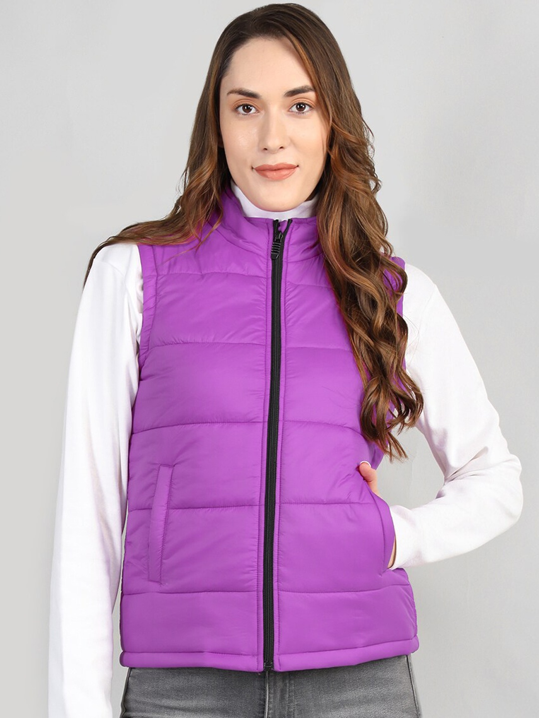

Dlanxa Women Purple Sleeveless Puffer Jacket