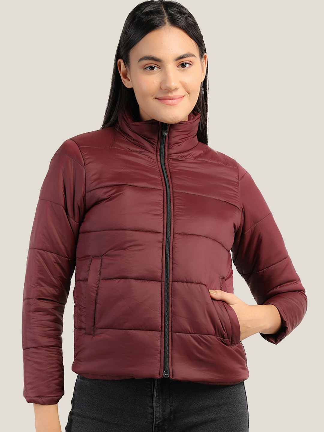 

Dlanxa Women Stand Collar Puffer Jacket, Maroon