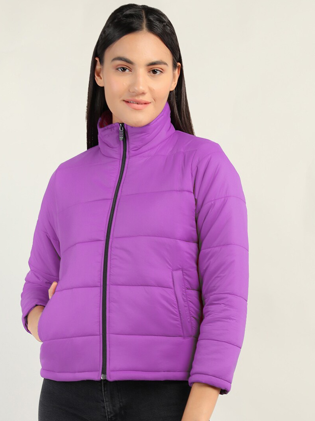 

Dlanxa Women Purple Stand Collar Puffer Jacket