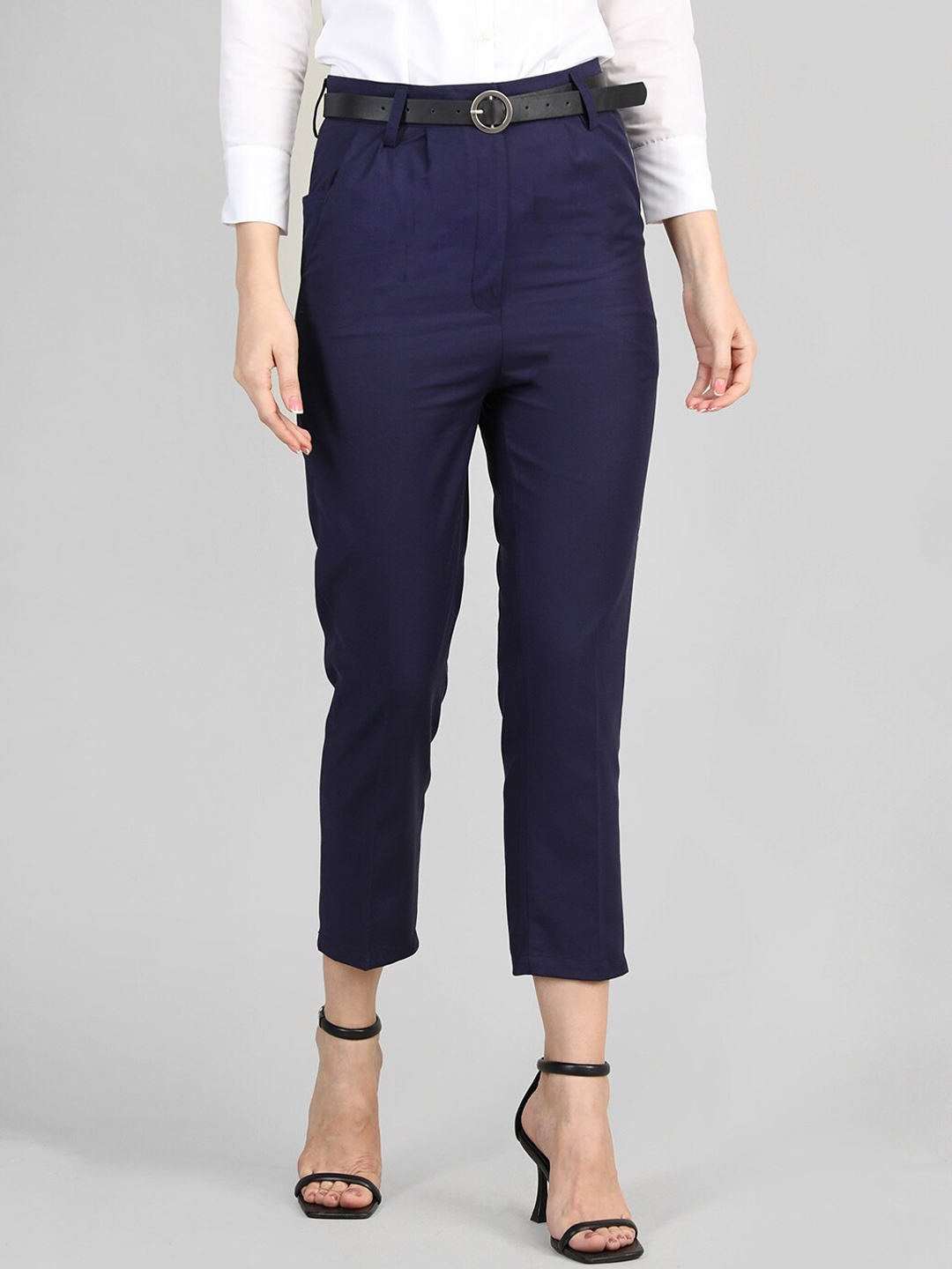 

Dlanxa Women Navy Blue Carrot Formal Trouser