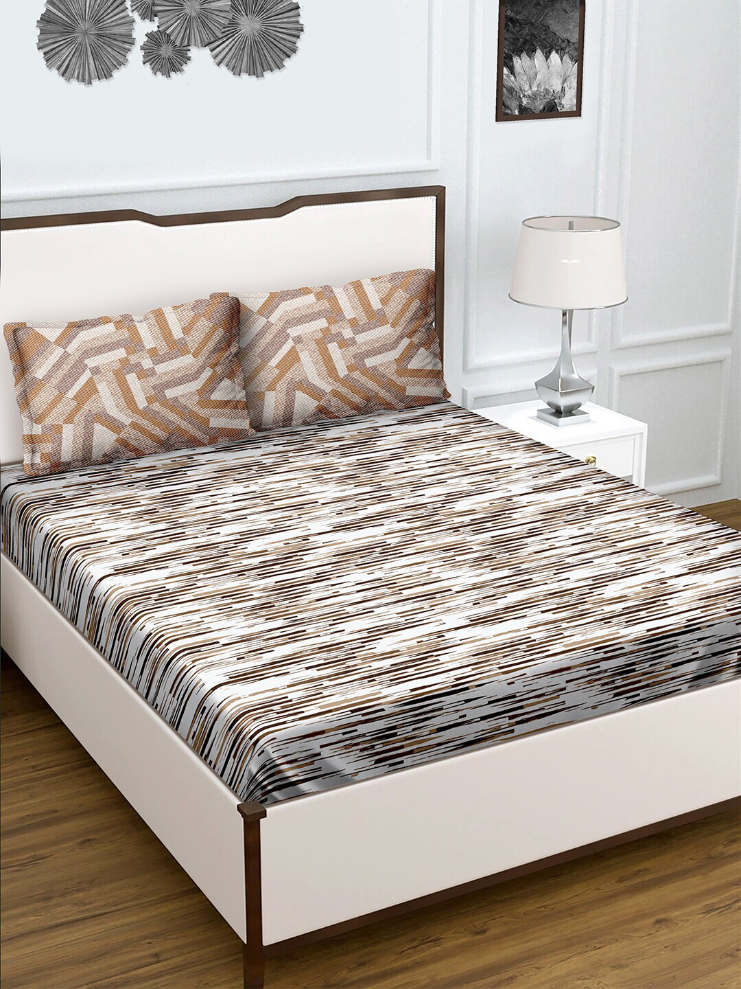 

BELLA CASA Genteel Collection Brown & White 180 TC Queen Bedsheet with 2 Pillow Covers