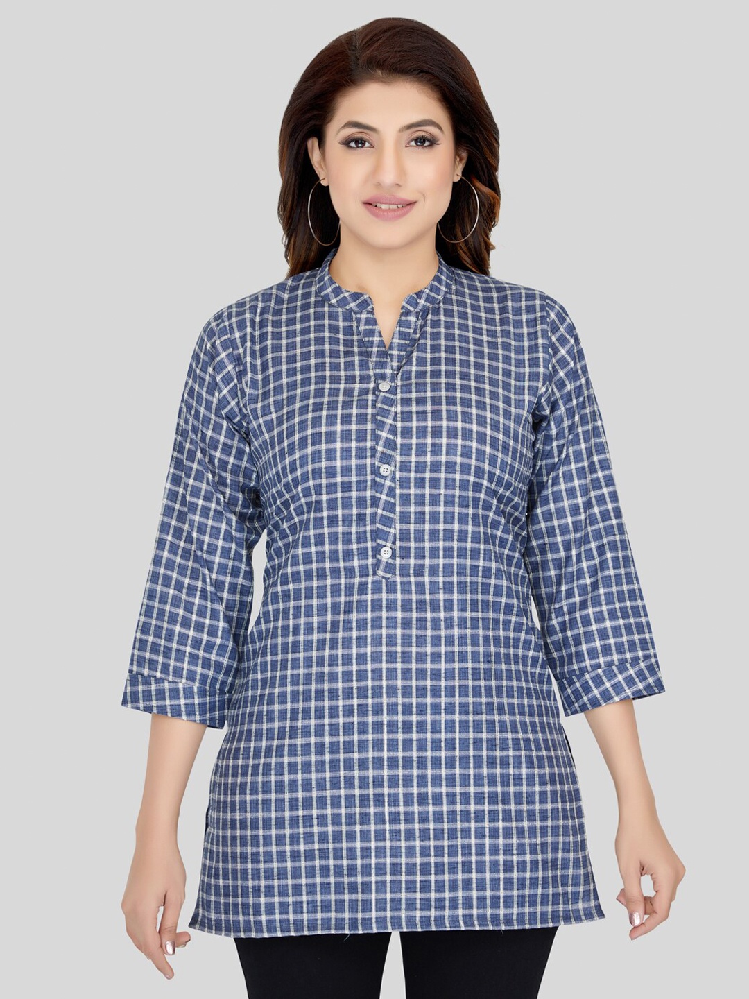 

Saree Swarg Checked Mandarin Collar Kurti, Blue