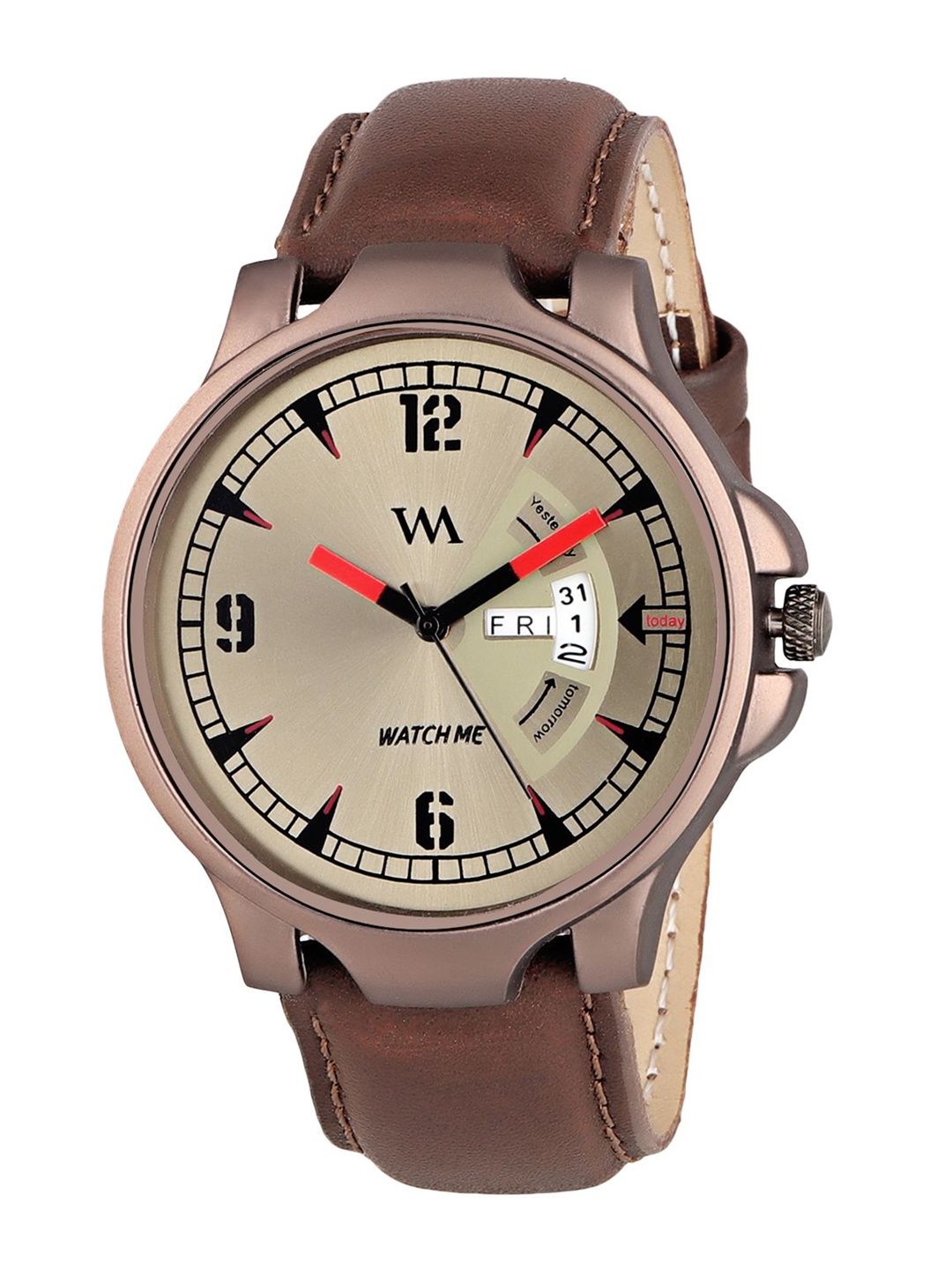 

WM Men Brass Printed Dial & Leather Straps Analogue Watch DDWM-019, Bronze