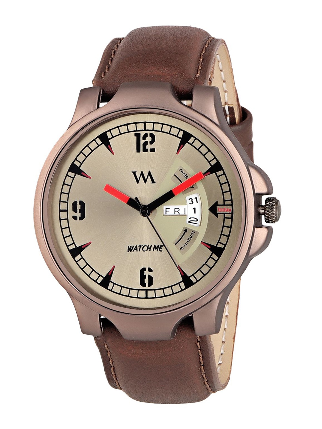 

WM Men Dial Leather Textured Straps Analogue Watch, Brown