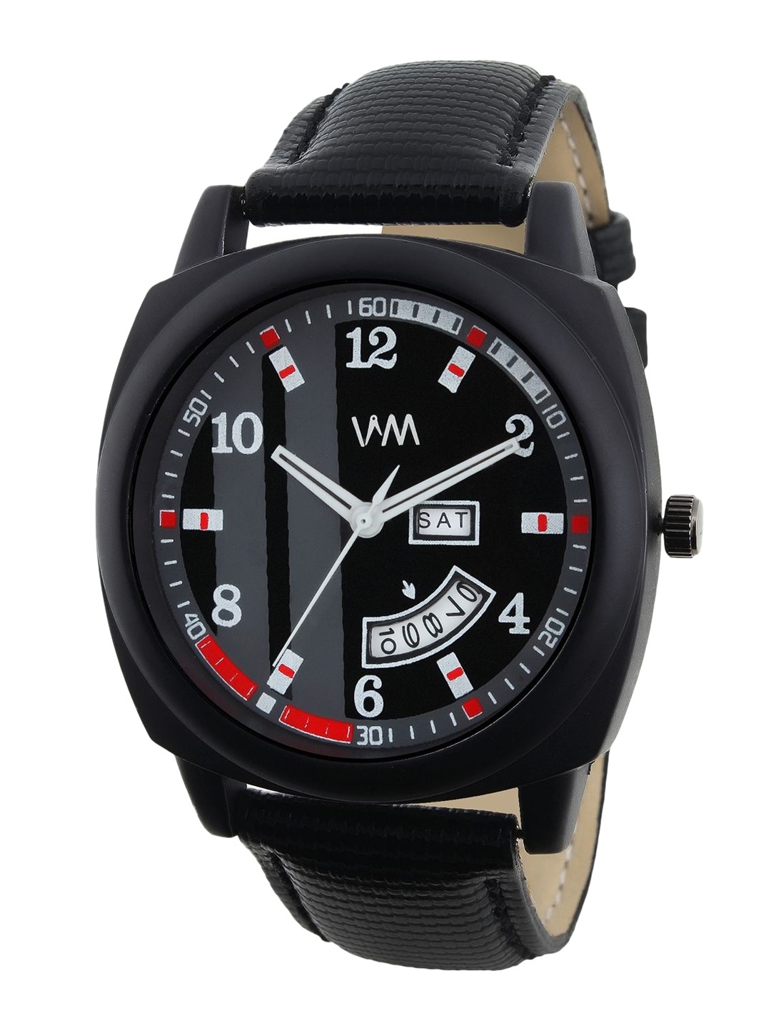 

WM Men Brass Printed Dial & Leather Straps Analogue Watch DDWM-079, Black