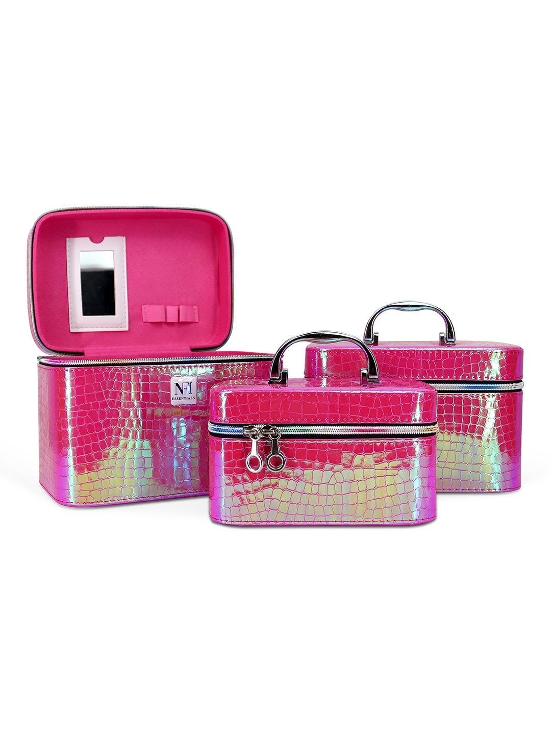 

NFI essentials Women Set of 3 Textured Makeup Accessory Box, Pink