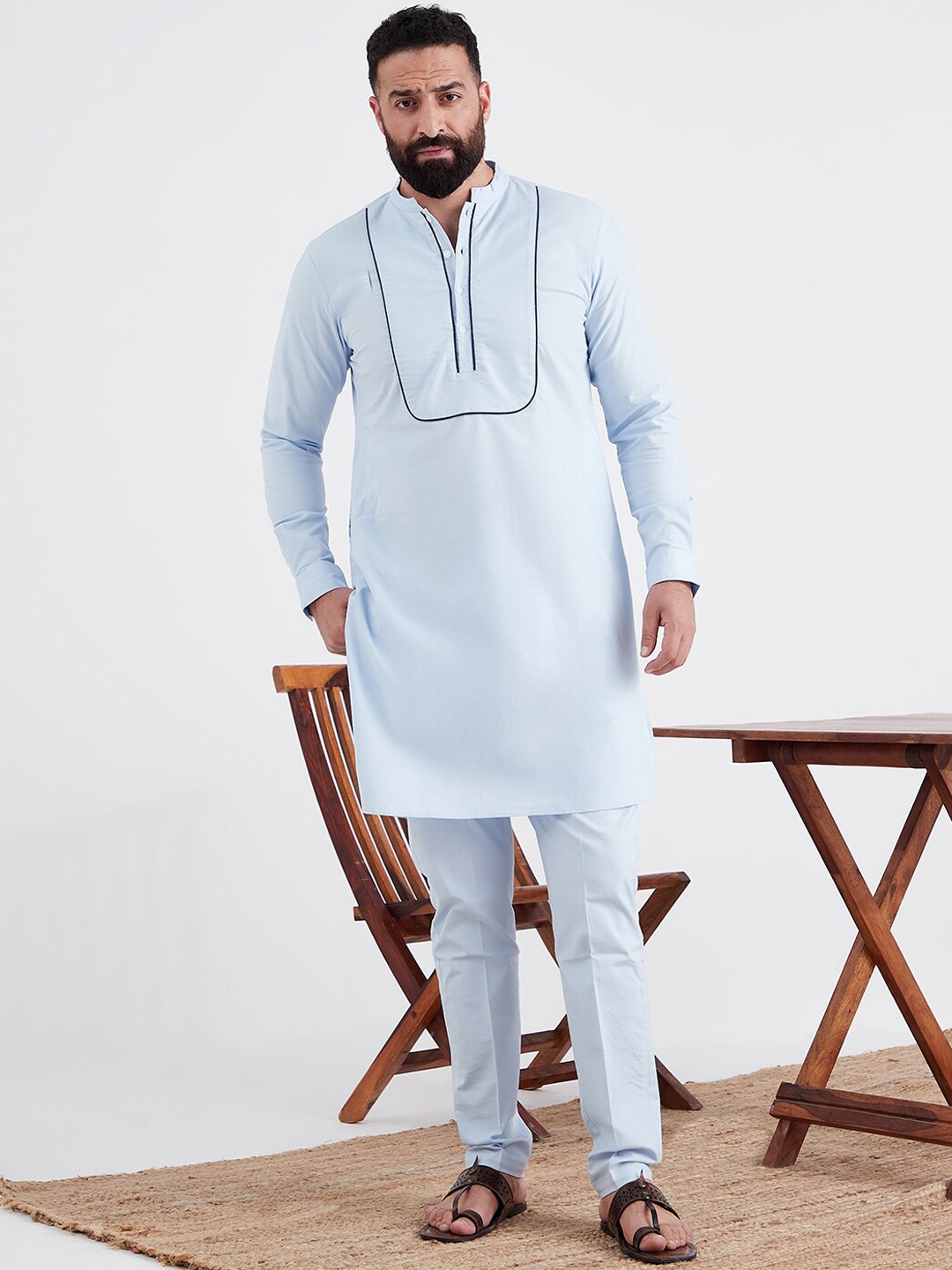 

MR BUTTON Men Blue Pure Cotton Kurta with Trousers