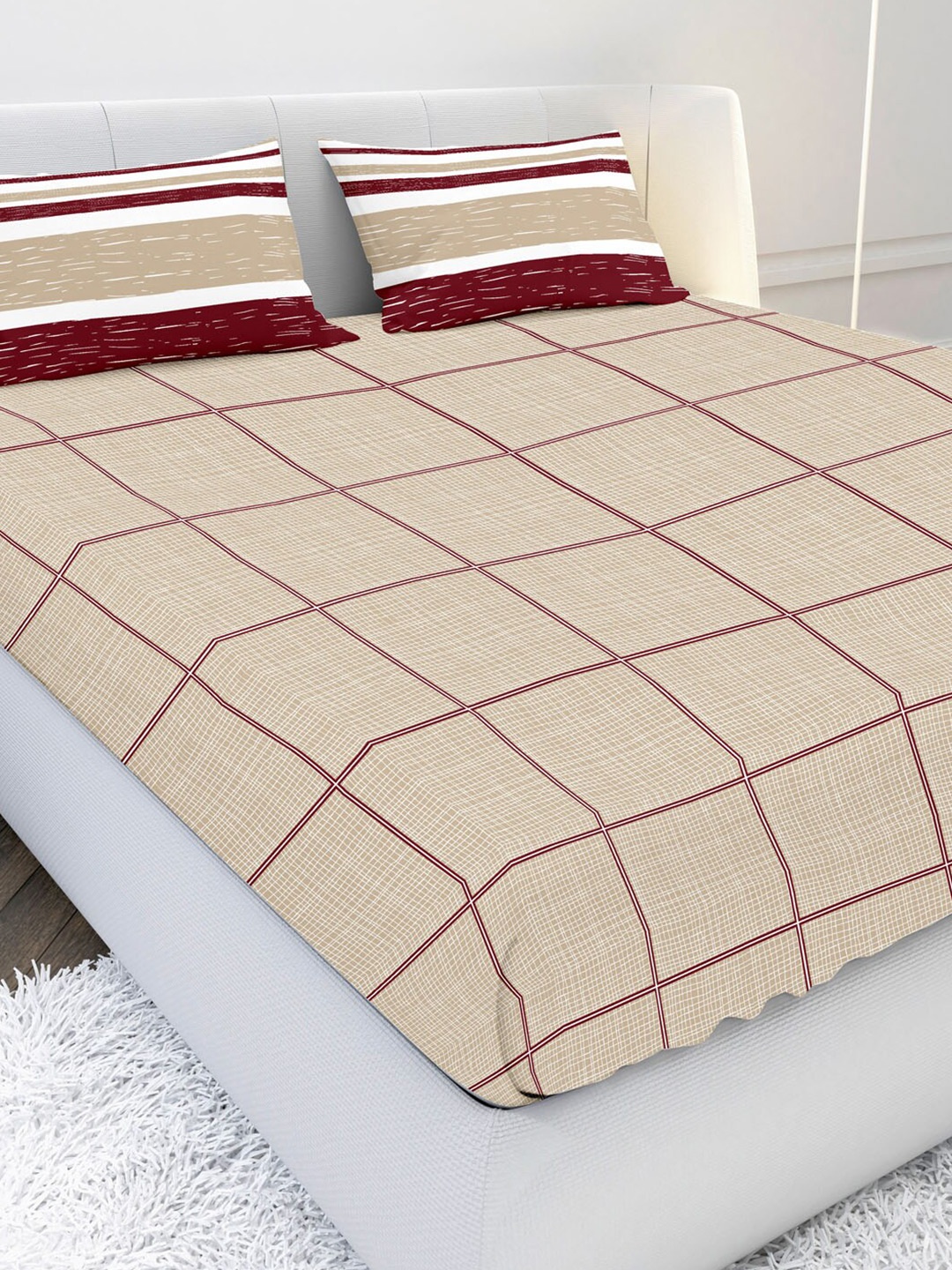 

MAYFAIR HOMES LONDON Brown & White Geometric 144 TC King Bedsheet with 2 Pillow Covers