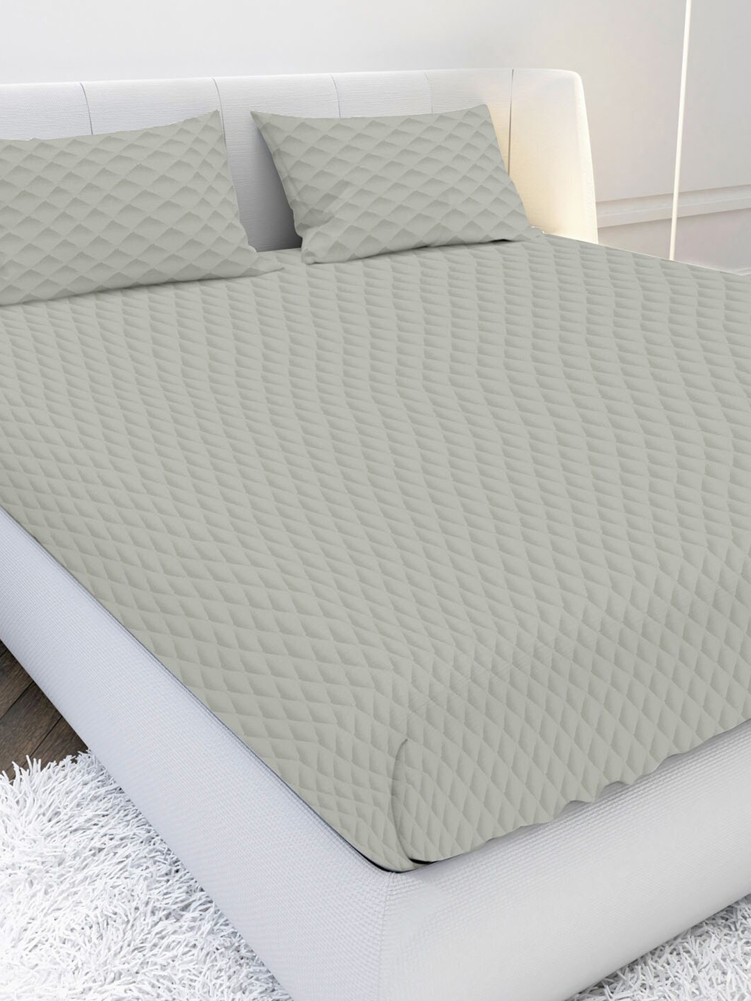 

MAYFAIR HOMES LONDON Green Geometric 210 TC King Bedsheet with 2 Pillow Covers