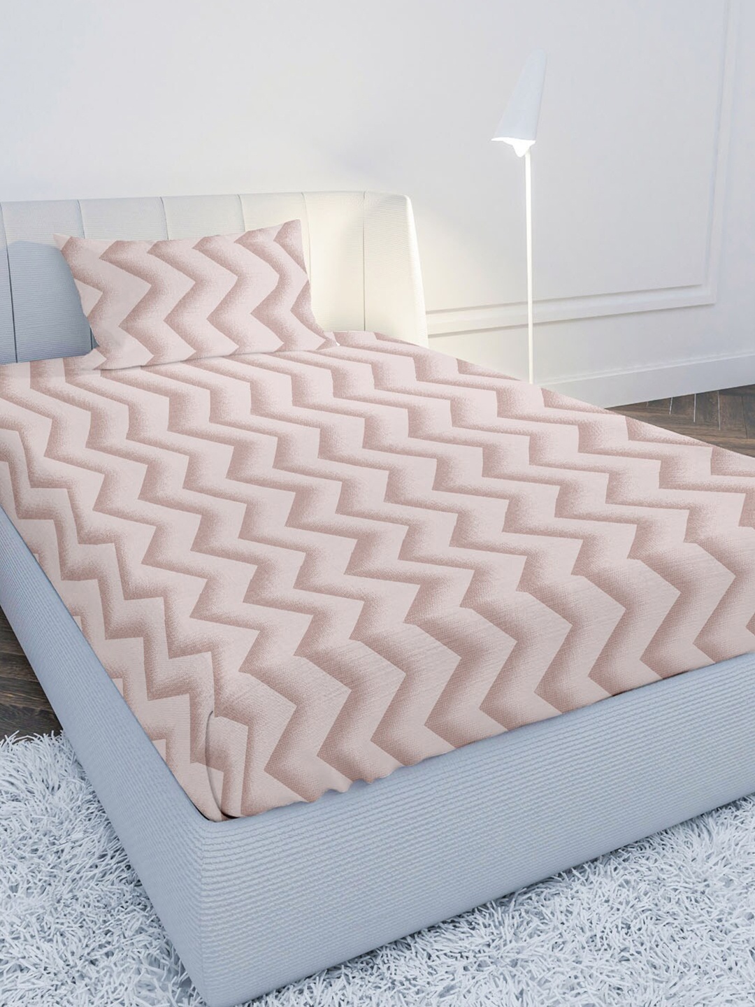 

MAYFAIR HOMES LONDON Pink Geometric 210 TC Single Bedsheet with 1 Pillow Covers
