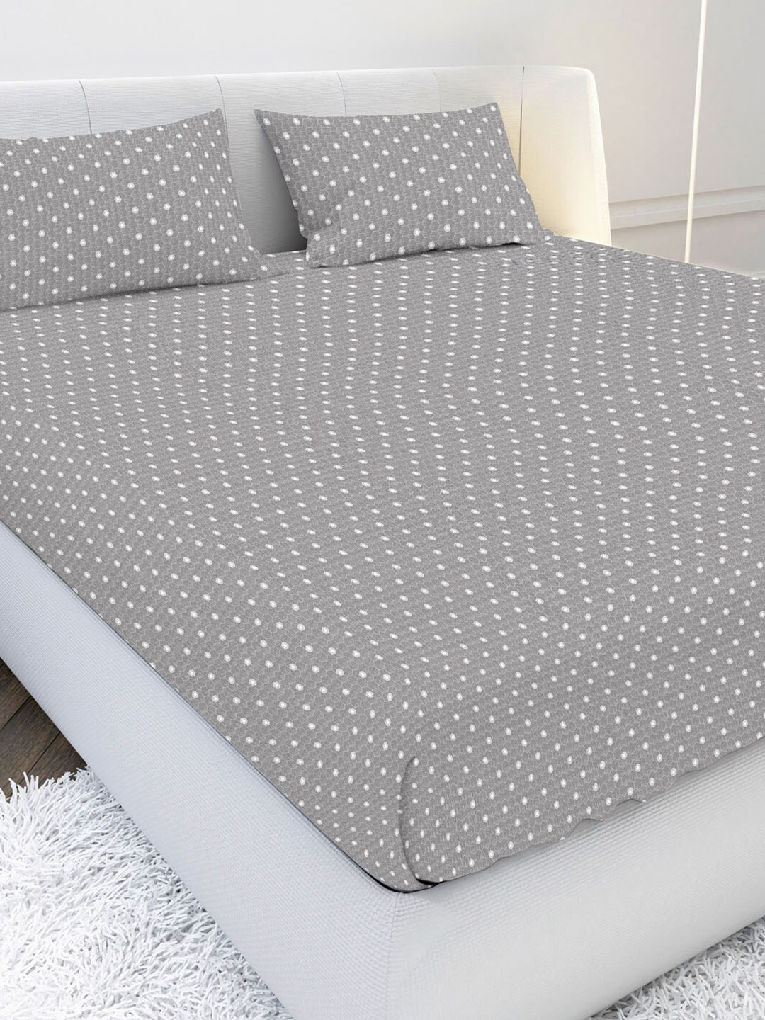 

MAYFAIR HOMES LONDON Grey & White Floral 210 TC King Bedsheet with 2 Pillow Covers