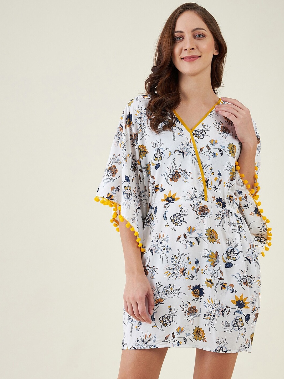 

The Kaftan Company Women Floral Printed Swimwear Cover Up Top, White