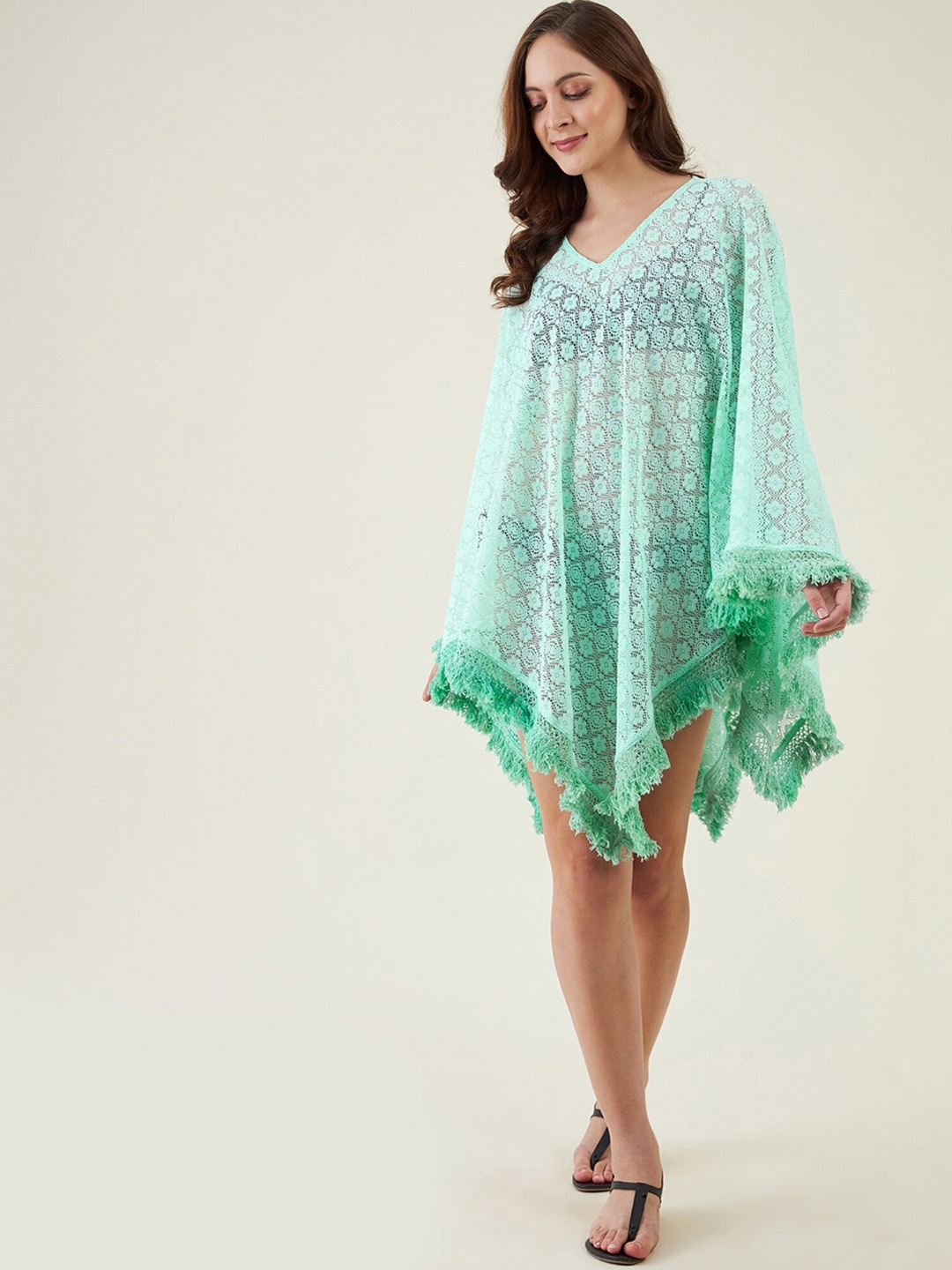 

The Kaftan Company Women Lace Design Swimwear Cover up Top, Green