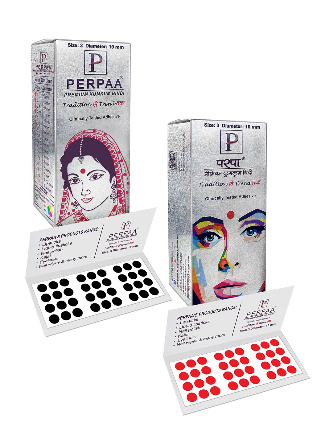 

PERPAA Premium Kumkum Set Of 2 Round Stick On Bindi Book - Black & Red