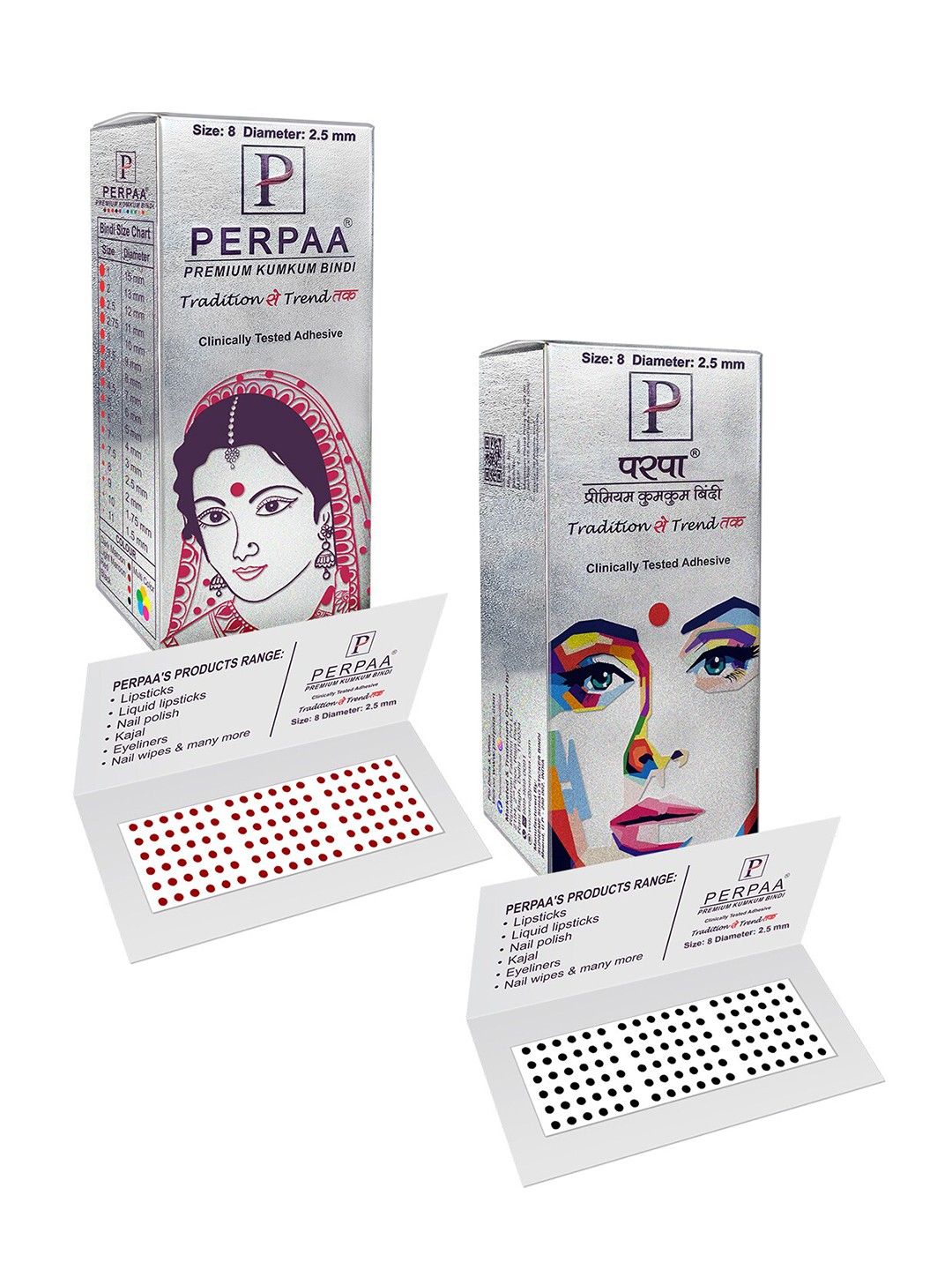 

PERPAA Premium Kumkum Set Of 2 Round Stick On Bindi Book Black & Red, Multi