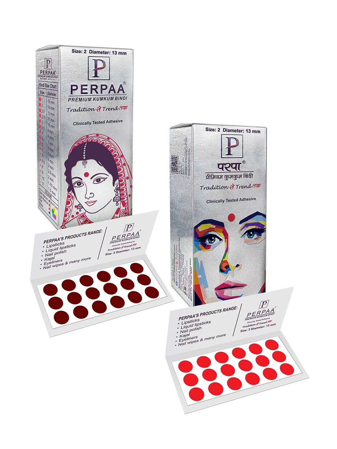 

PERPAA Premium Kumkum Set Of 2 Round Stick On Bindi Book - Red & Dark-Maroon